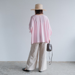 冷感×UVカットで涼しく快適｜3wayブラウス（前後着用・羽織可）｜ピンク&ネイビー｜ゆったりゴム袖｜T0186 17枚目の画像