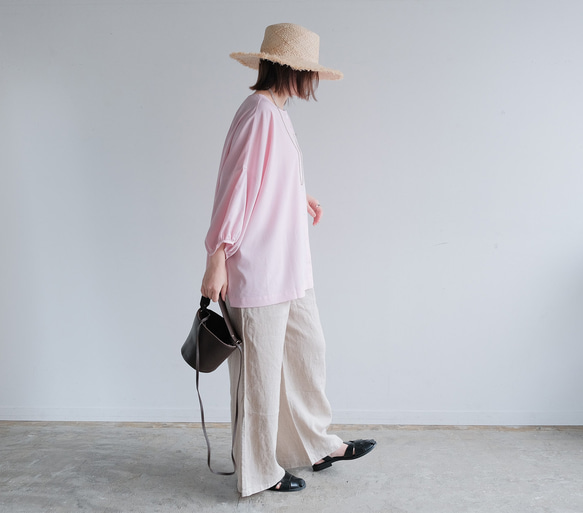 冷感×UVカットで涼しく快適｜3wayブラウス（前後着用・羽織可）｜ピンク&ネイビー｜ゆったりゴム袖｜T0186 15枚目の画像