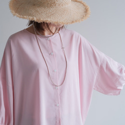 冷感×UVカットで涼しく快適｜3wayブラウス（前後着用・羽織可）｜ピンク&ネイビー｜ゆったりゴム袖｜T0186 18枚目の画像