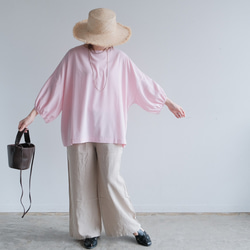 冷感×UVカットで涼しく快適｜3wayブラウス（前後着用・羽織可）｜ピンク&ネイビー｜ゆったりゴム袖｜T0186 20枚目の画像