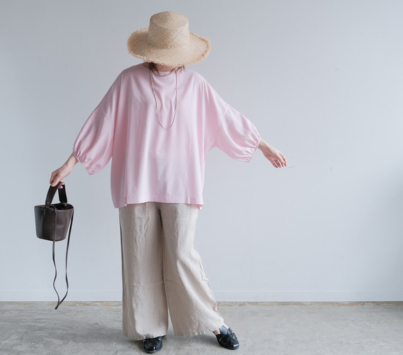 冷感×UVカットで涼しく快適｜3wayブラウス（前後着用・羽織可）｜ピンク&ネイビー｜ゆったりゴム袖｜T0186 20枚目の画像