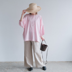 冷感×UVカットで涼しく快適｜3wayブラウス（前後着用・羽織可）｜ピンク&ネイビー｜ゆったりゴム袖｜T0186 14枚目の画像