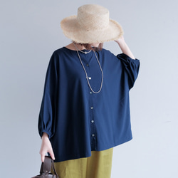 冷感×UVカットで涼しく快適｜3wayブラウス（前後着用・羽織可）｜ピンク&ネイビー｜ゆったりゴム袖｜T0186 11枚目の画像