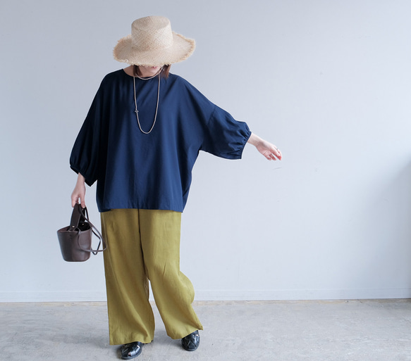 冷感×UVカットで涼しく快適｜3wayブラウス（前後着用・羽織可）｜ピンク&ネイビー｜ゆったりゴム袖｜T0186 7枚目の画像