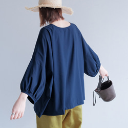 冷感×UVカットで涼しく快適｜3wayブラウス（前後着用・羽織可）｜ピンク&ネイビー｜ゆったりゴム袖｜T0186 13枚目の画像