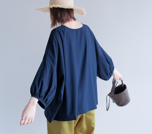冷感×UVカットで涼しく快適｜3wayブラウス（前後着用・羽織可）｜ピンク&ネイビー｜ゆったりゴム袖｜T0186 13枚目の画像