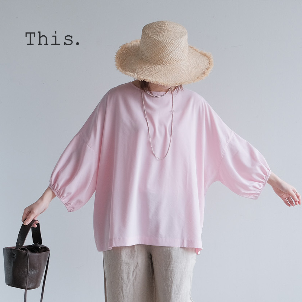 冷感×UVカットで涼しく快適｜3wayブラウス（前後着用・羽織可）｜ピンク&ネイビー｜ゆったりゴム袖｜T0186