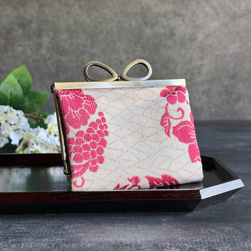 花鳥紋》お札を折らない二つ折りスリム財布〈正絹・着物帯