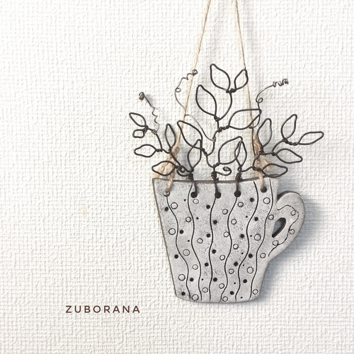 イ*ヴ様 月明かりに照らされて✩.*˚ワイヤークラフト Clay × Wire botanical.. 枯れない 植物 陶器 ワイヤーアート 観葉植物