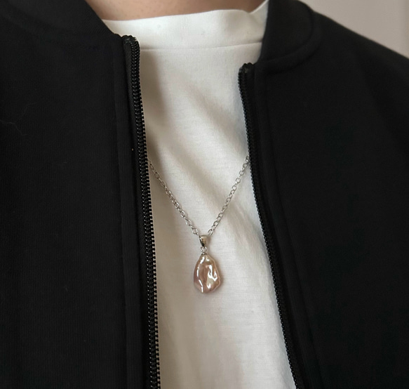 男女兼用】琵琶湖真珠ペンダント ネックレス シルバー パール 淡水