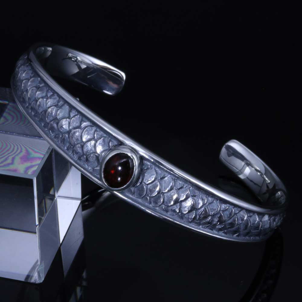 バングル メンズ 龍鱗 シルバーバングル 天然石付 シルバー 龍 竜 ドラゴン 和柄 サイズS/M/L B-133