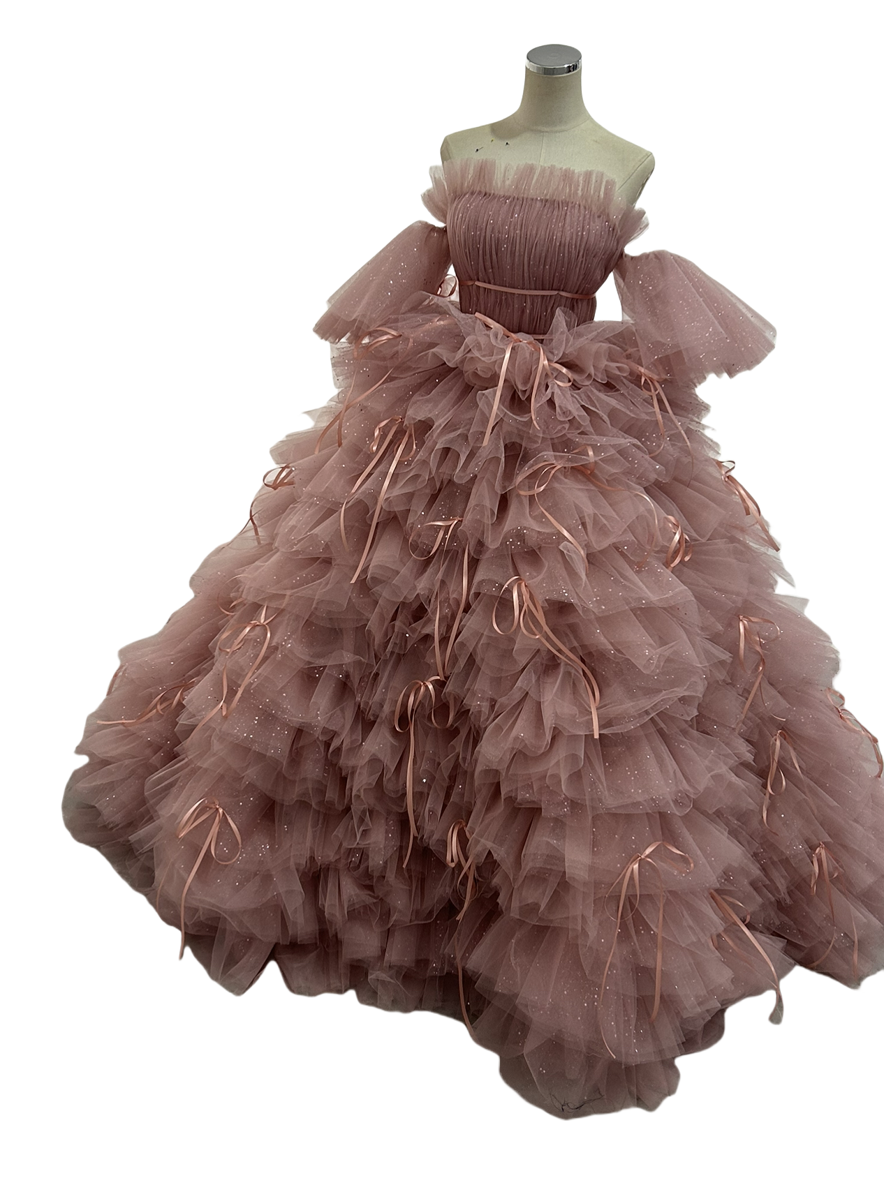 プリンセスライン カラードレス ピンク  可愛い 華やかなトレーン リボン 結婚式 キラキラドレス