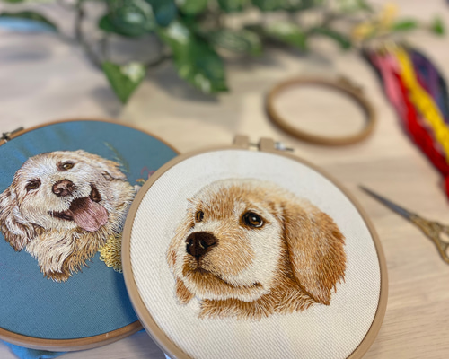 [専用　現実リカ様]ハンドメイド 刺繍 オーダーメイド オーダーメイド】ペット写真からつくるリアル刺繍｜キャンバス