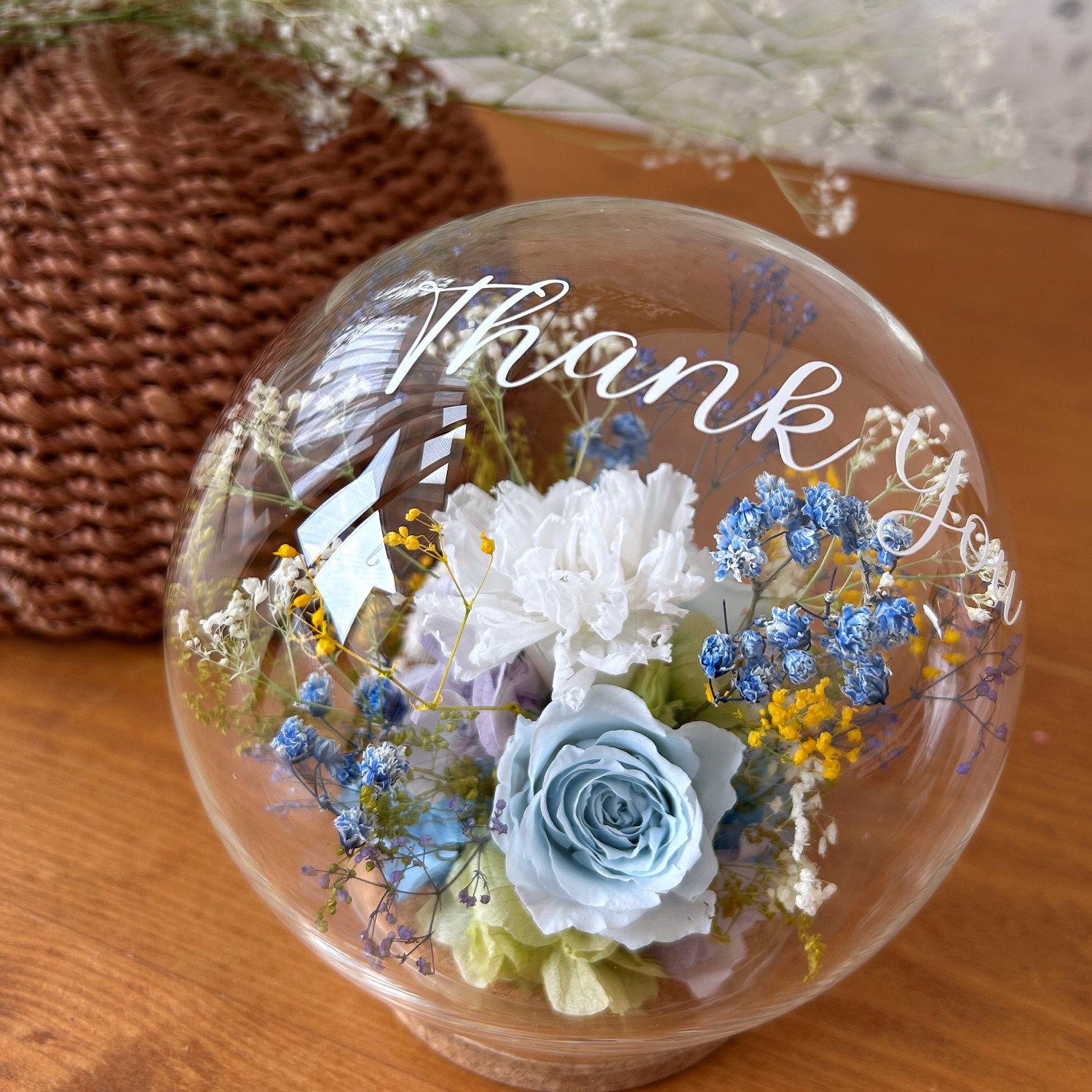 プリザーブドフラワー ガラスドーム 母の日 プレゼント お洒落 誕生日プレゼント 結婚祝い  ｜シャボン（ブルー）