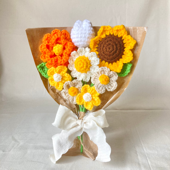 かぎ針編み 花束 枯れない花 毛糸のお花 夏ギフト 一年中枯れない ひまわり 花束 毛糸 花束 かぎ針編み