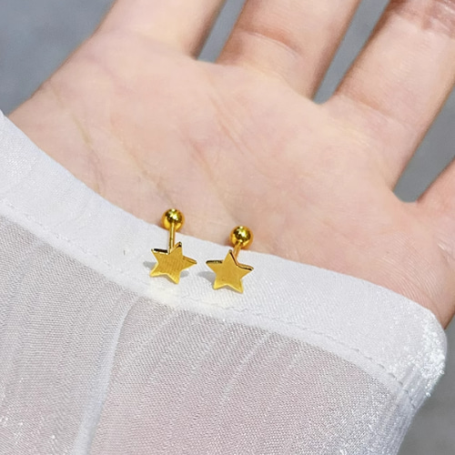 K24&K18（片耳）K24純金スターネジ式ピアス24金ゴールドスターピアス