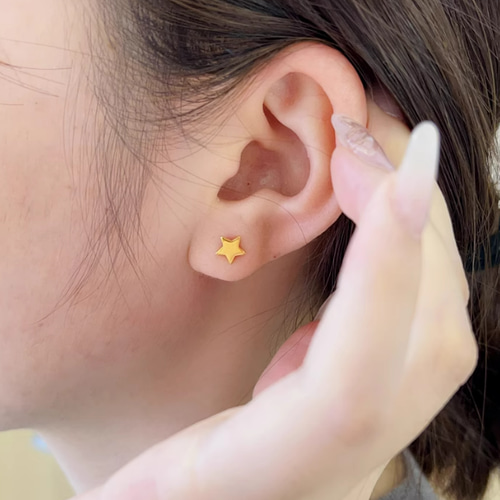 K24&K18（片耳）K24純金スターネジ式ピアス24金ゴールドスターピアス