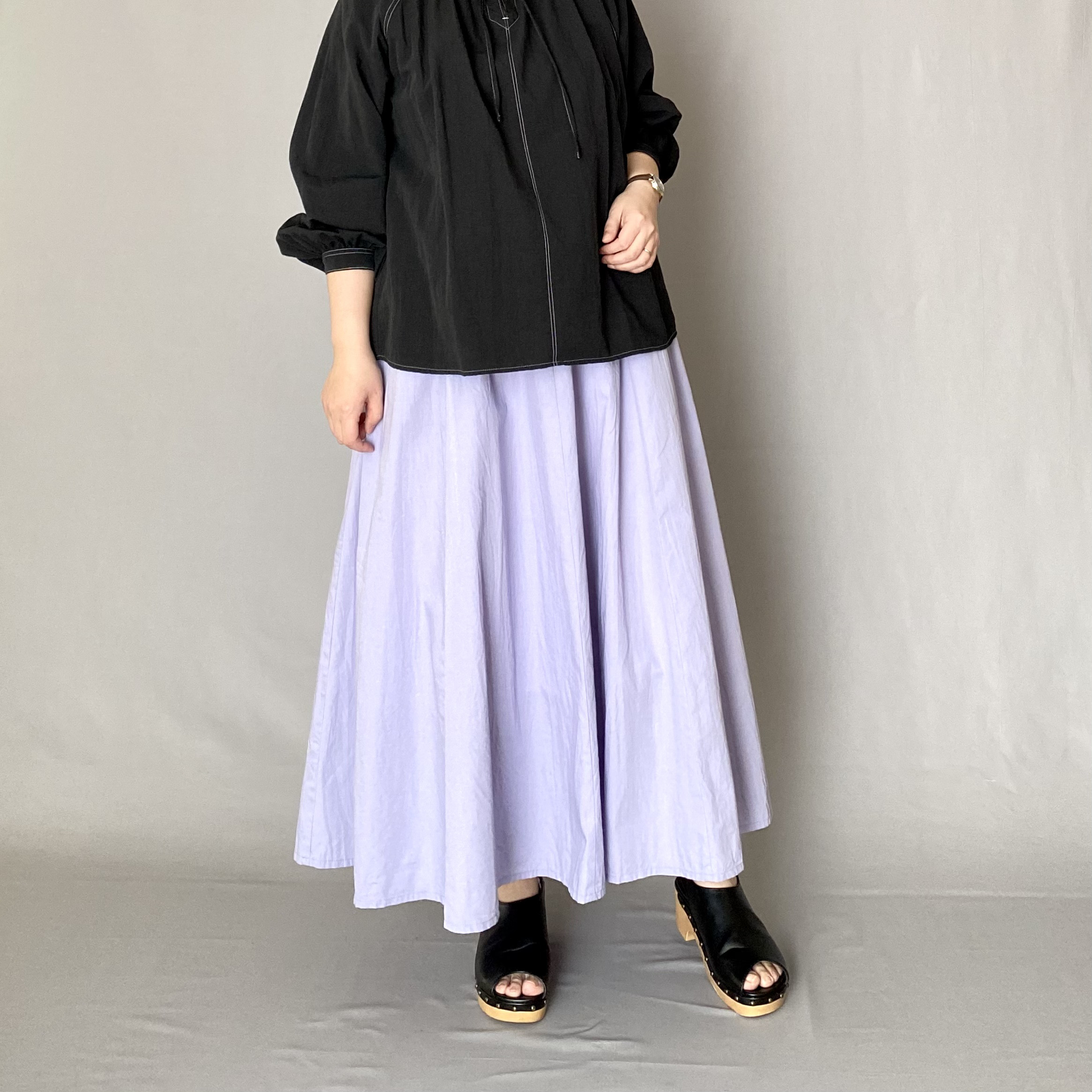 大人のキレイめロングスカート〈ライラック 薄紫〉 8枚はぎ フレアスカート  紫陽花2025