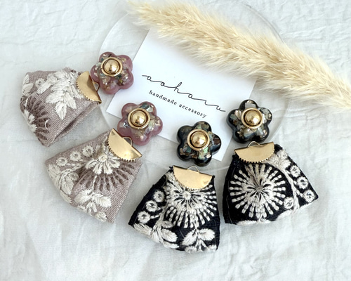 インド刺繍リボンタッセル♪ インド刺繍リボンタッセルイヤリング〔トレンド/シーズンカラー