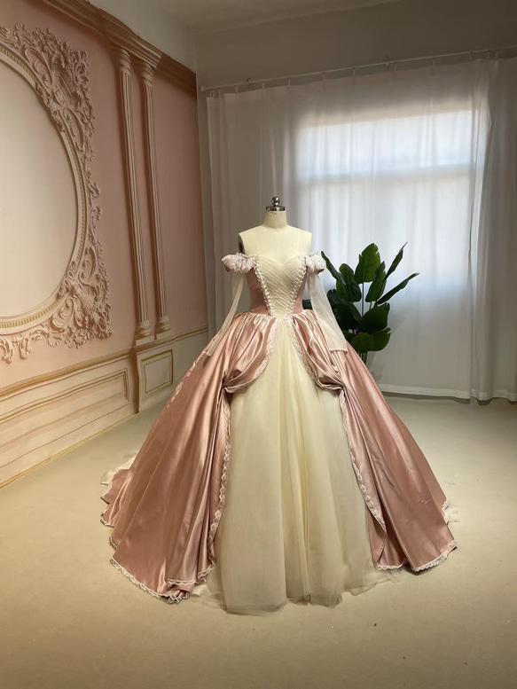 高品質クラシカルなカラードレス 胸フリル フランス風 可愛い