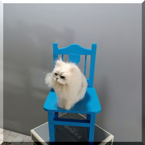 羊毛フェルト 猫 チンチラシルバー ペルシャ ミニチュア ねこ