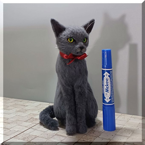 羊毛フェルト 猫 ロシアンブルー ねこ ネコ 猫フィギュア 羊毛フェルト