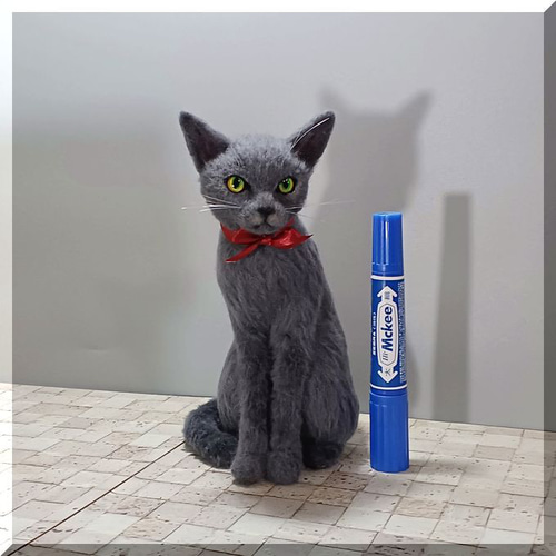 羊毛フェルト 猫 ロシアンブルー ねこ ネコ 猫フィギュア 羊毛フェルト