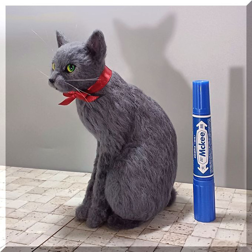 羊毛フェルト 猫 ロシアンブルー ねこ ネコ 猫フィギュア 羊毛フェルト