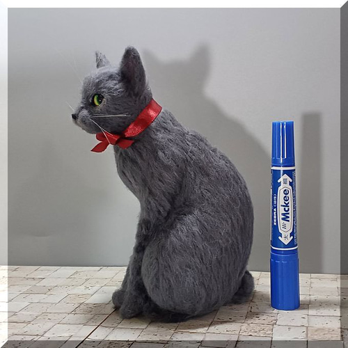 羊毛フェルト 猫 ロシアンブルー ねこ ネコ 猫フィギュア 羊毛フェルト