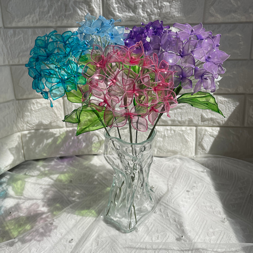 ネム様専用アメリカンフラワー花瓶付き紫陽花と桜
