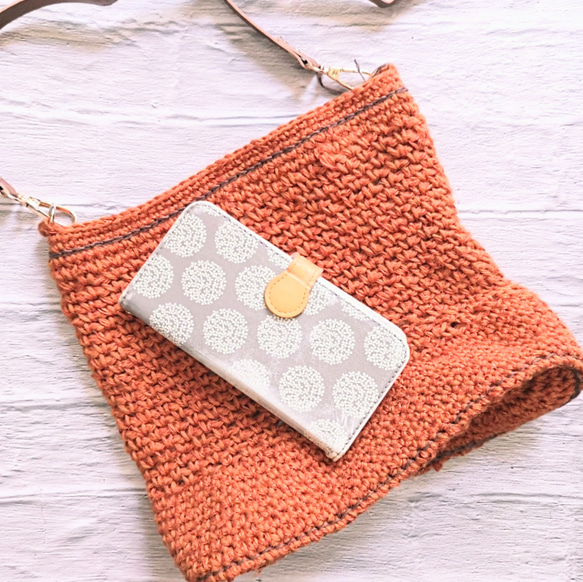 一点物〗テラコッタオレンジの麻紐ショルダーバッグ かごバッグ 麻紐