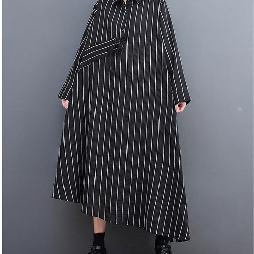 大きいサイズ レディース 秋冬 ロング ワンピース ストライプ 新品 
