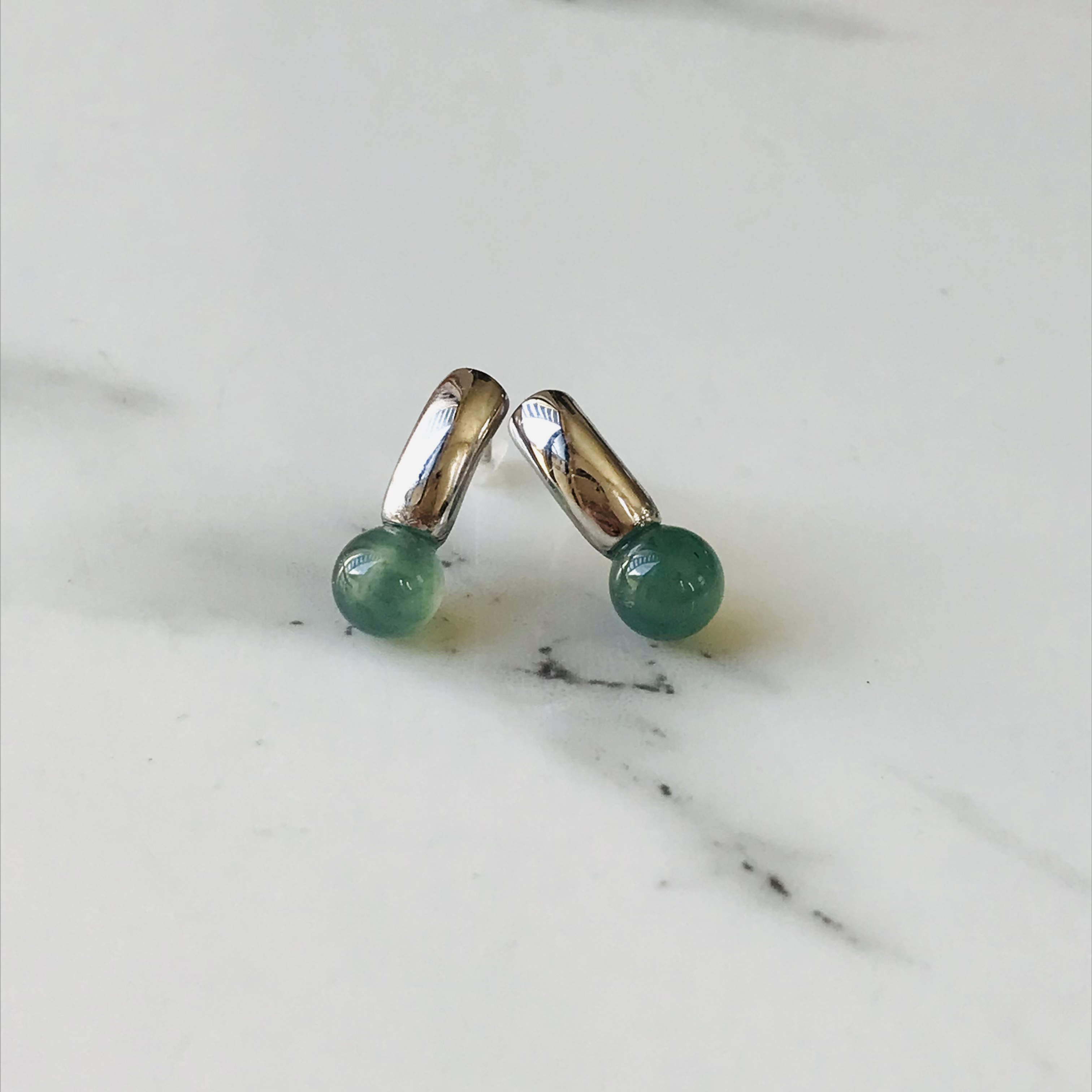 [P53-001] ジェイド　JADE  ヒスイ　本翡翠　ピアス　　天然石　グアテマラ産　s925  ラウンド