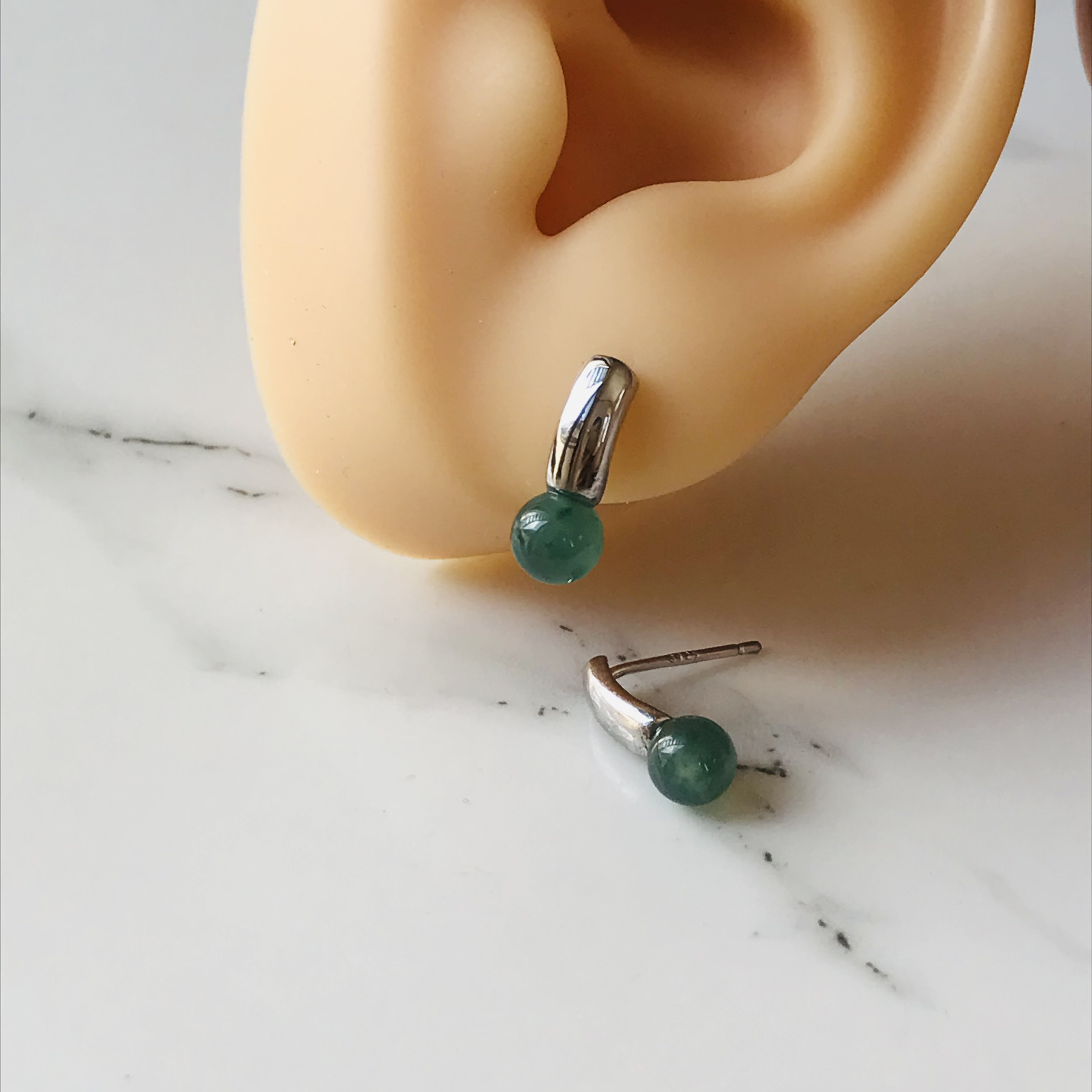 [P53-001] ジェイド　JADE  ヒスイ　本翡翠　ピアス　　天然石　グアテマラ産　s925  ラウンド