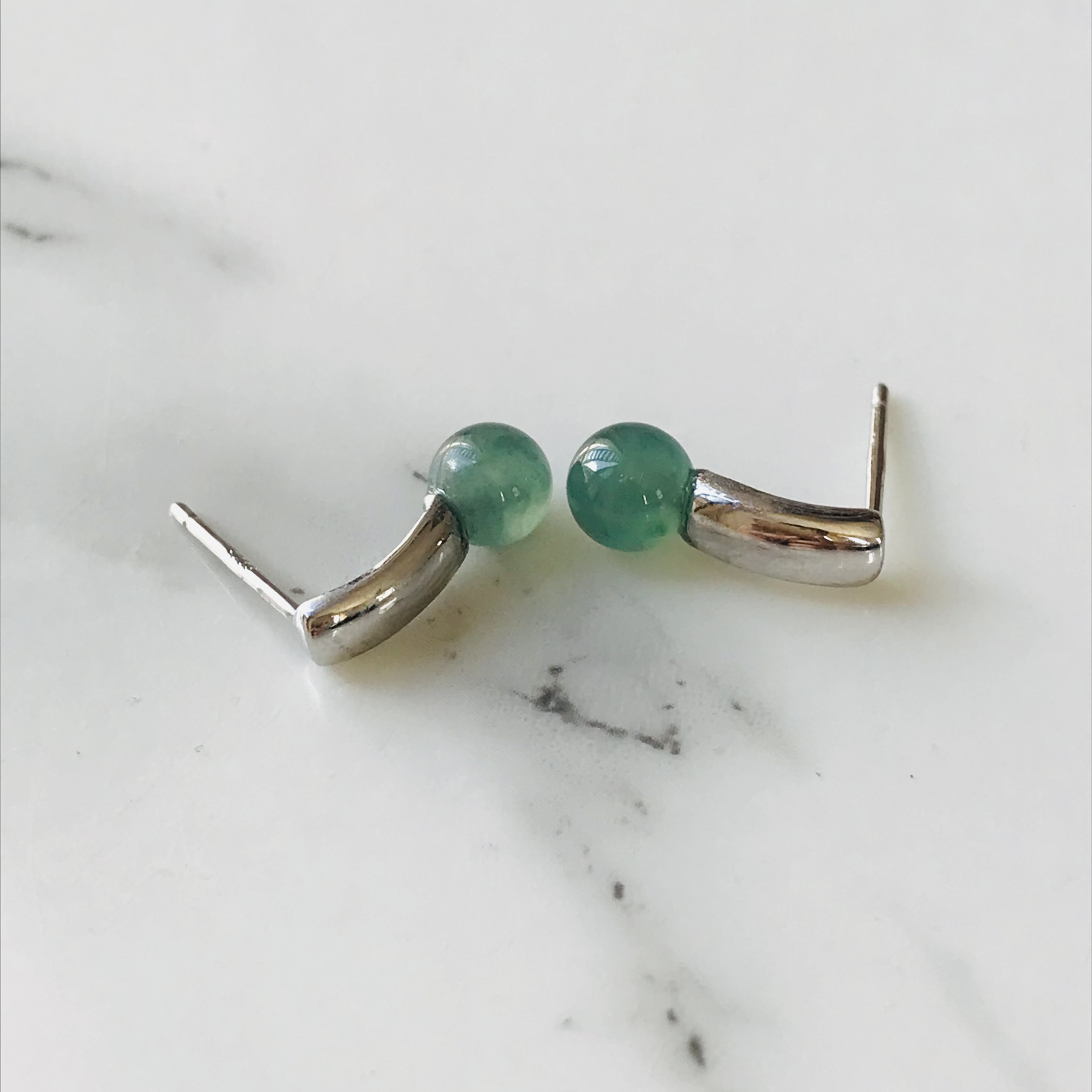 [P53-001] ジェイド　JADE  ヒスイ　本翡翠　ピアス　　天然石　グアテマラ産　s925  ラウンド