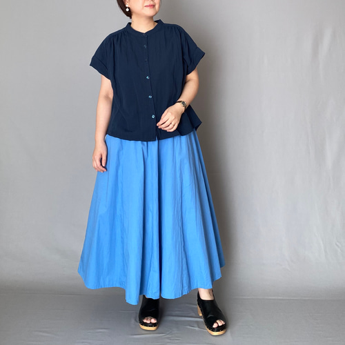 大人のキレイめロングスカート〈ライトブルー〉 8枚はぎ フレア