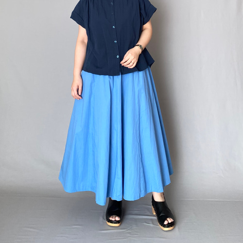 スカート ハンドメイド ロング フレアー 機械編み 大人のキレイめロングスカート〈ライトブルー〉 8枚はぎ フレア