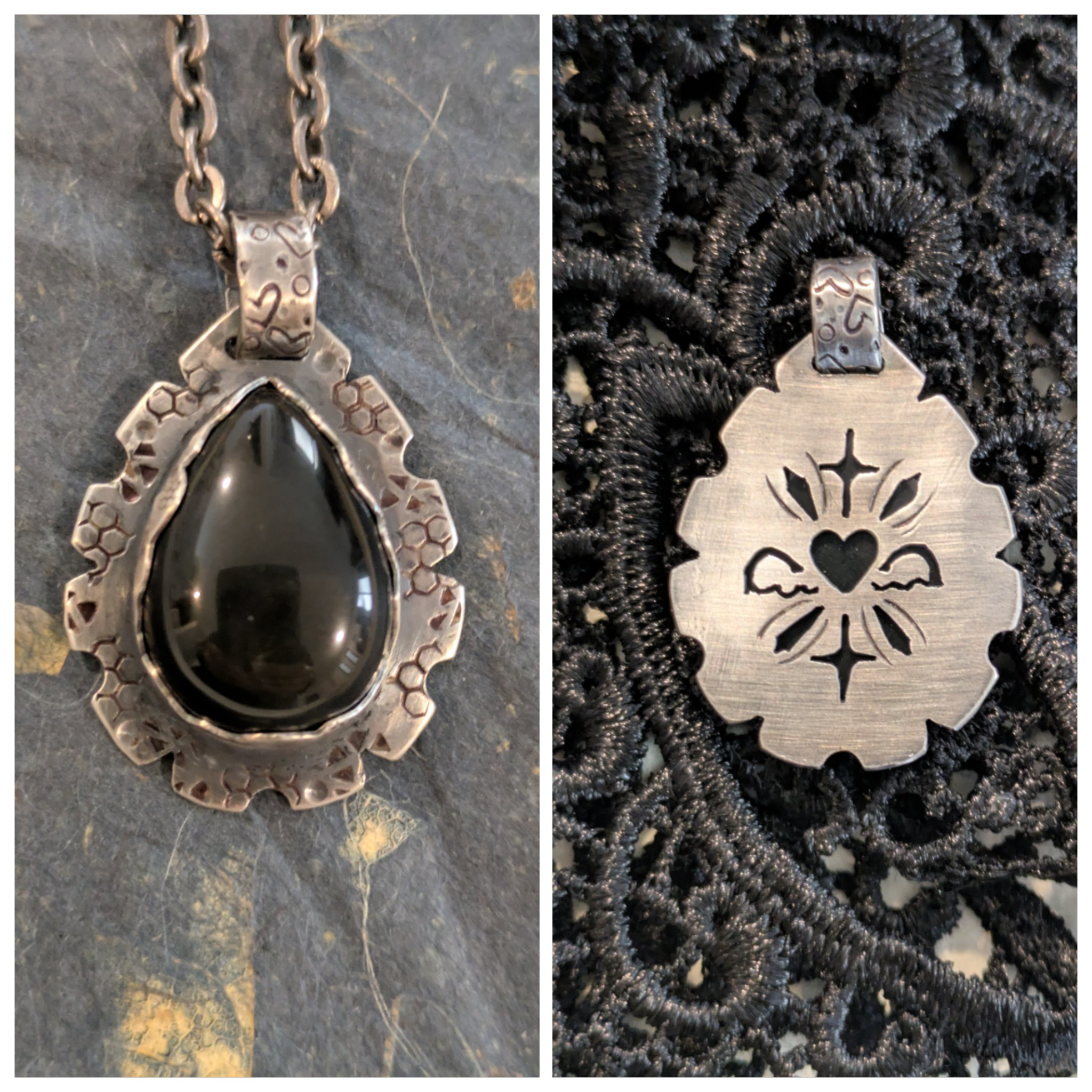 黒曜石ペンダント　シルバー９２５セッティング　オブシディアン　黒い石　ティアドロップ型　ゴス　ゴシック