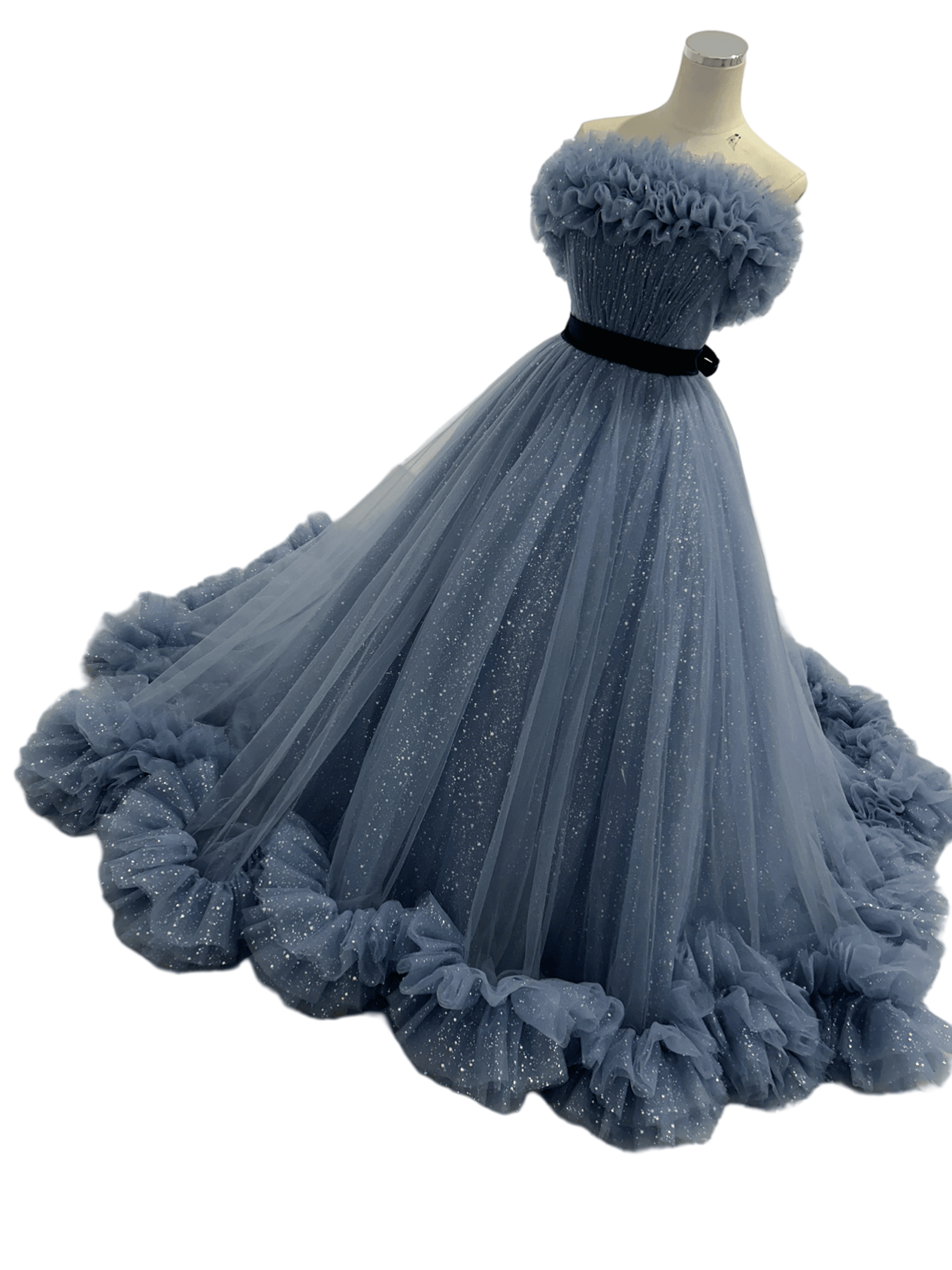 カラードレス オフショルダー グリッタードレス サッシュベルト 爽やかで優しいブルー 結婚式