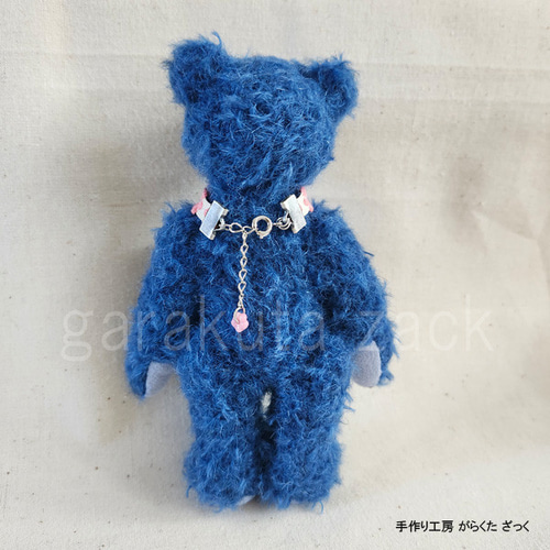 手作り工房 がらくたざっく 作家物 テディベア SAORIAKAI ヘンリー がらくたざっく テディベア/15cm4月生まれ・瑠璃色ブルーbear