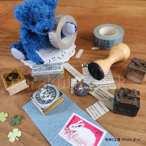 がらくたざっく テディベア/15cm4月生まれ・瑠璃色ブルーbear