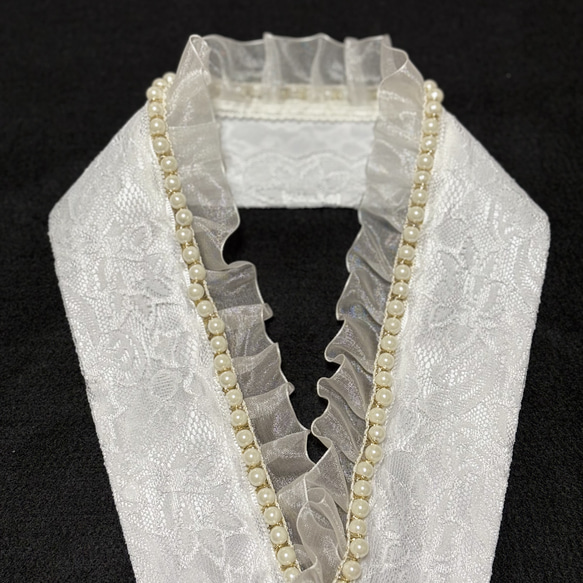 重ね襟 伊達襟 フリル パール レース重ね襟 ホワイトフリル 成人式