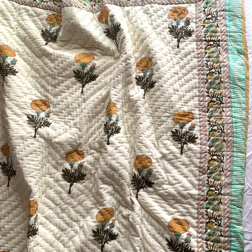 【新品】インド ブロックプリント キルト シングル 布団 マルチカバー 0448BB7A-9DFB-4EED-8ECC-