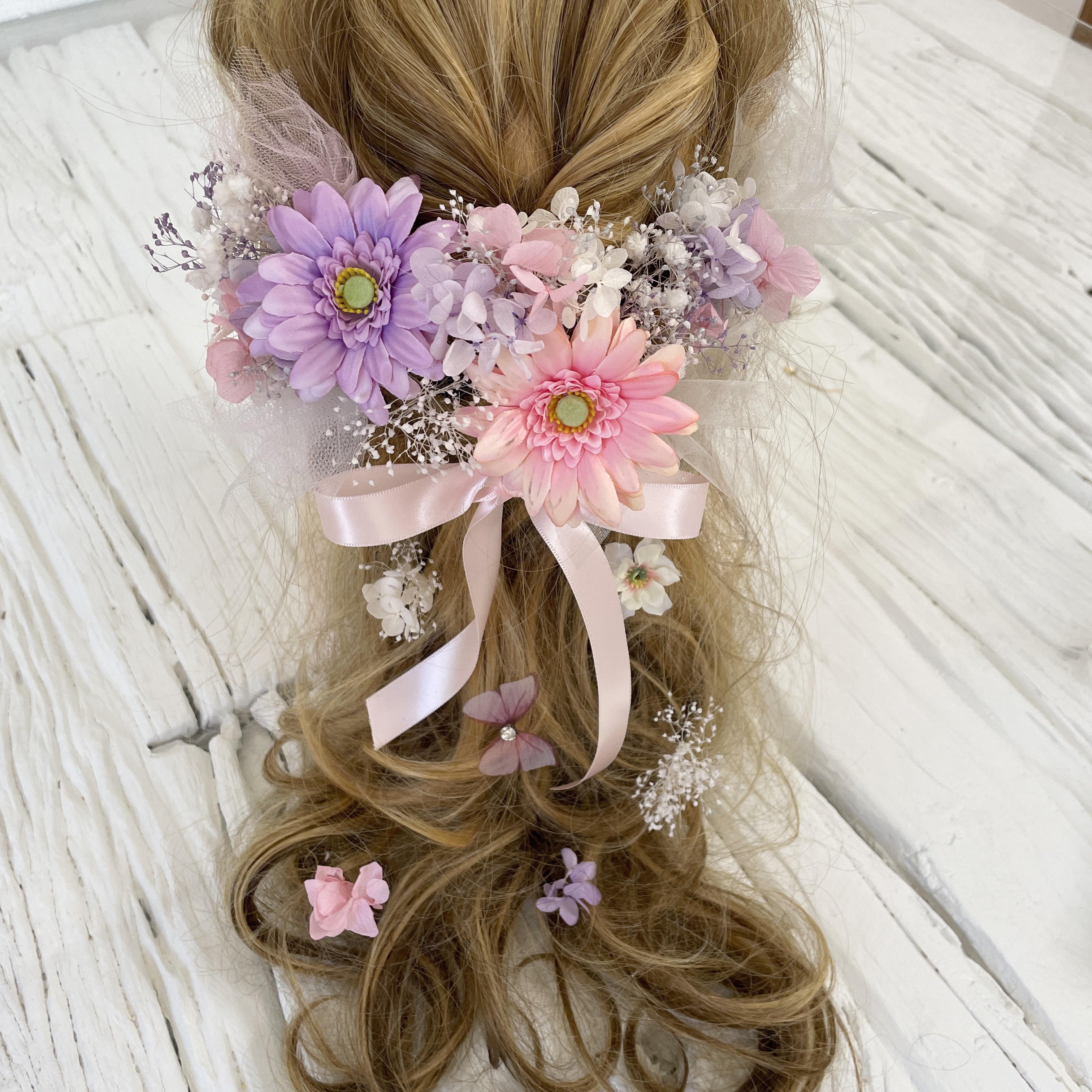 ブーケの様な髪飾りガーベラ　髪飾り　ヘッドドレス