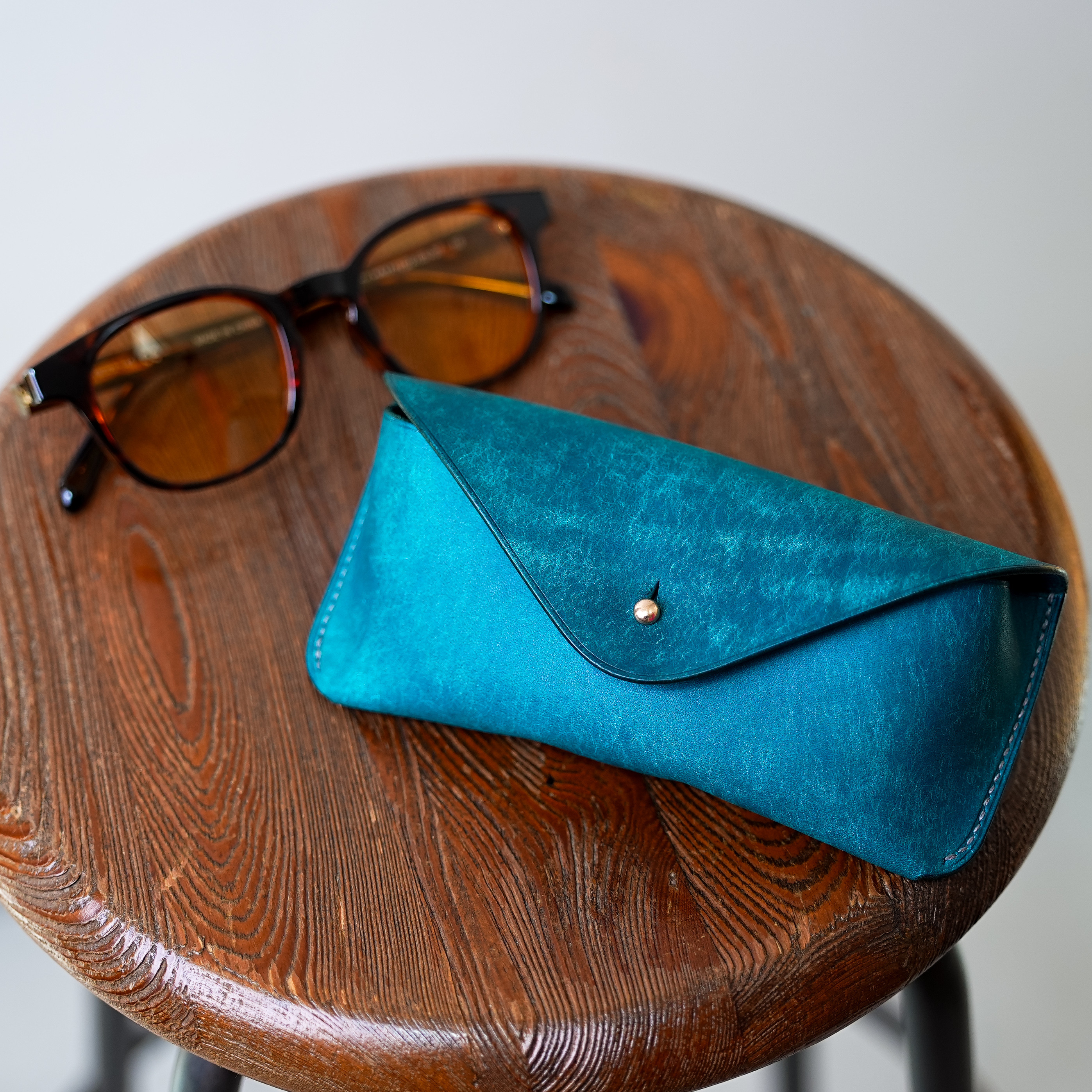 イタリアンレザー メガネケース［ターコイズ］