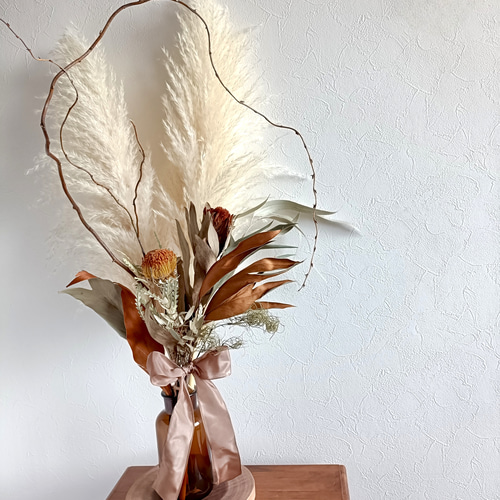 お洒落アンティーク系ドライフラワーセット パンパスグラス 開店祝い