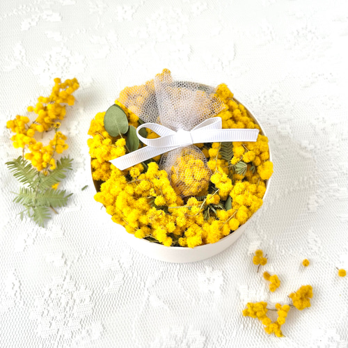ふわっとミモザ香る小さめフラワーボックス＊イエロー ポプリとセット