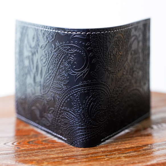 二つ折り財布 ハーフウォレット [ ブラック ペイズリー柄 ] 5枚目の画像