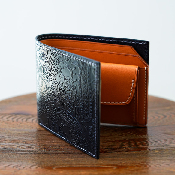 二つ折り財布 ハーフウォレット [ ブラック ペイズリー柄 ] 7枚目の画像