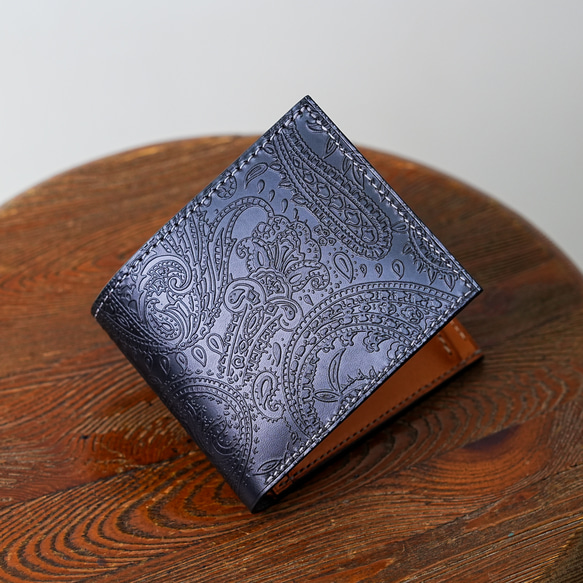二つ折り財布 ハーフウォレット [ ブラック ペイズリー柄 ] 4枚目の画像